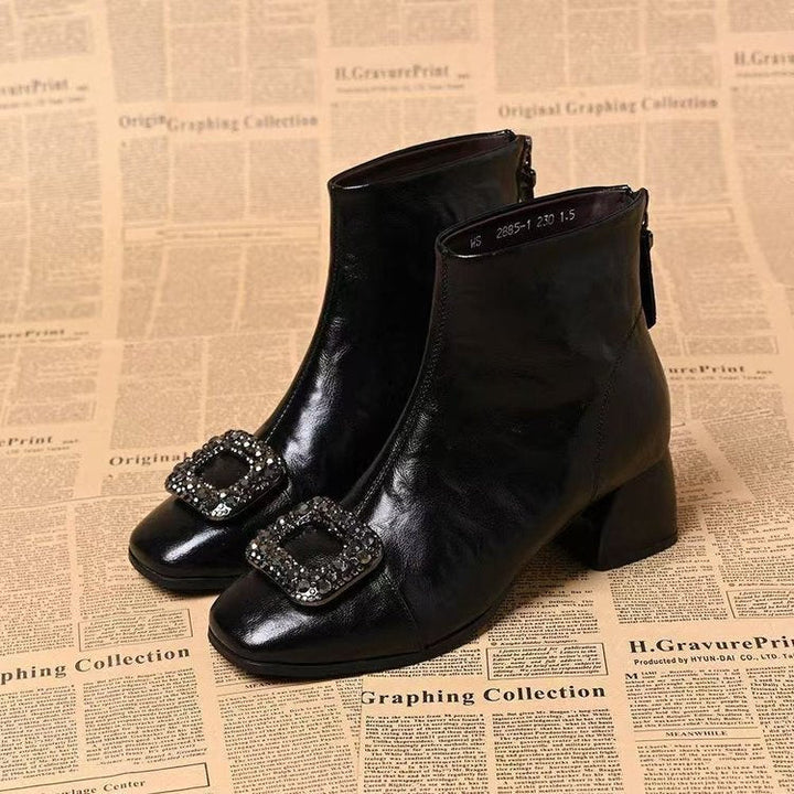 Damen Ankle Boots mit quadratischer Zehenform und Blockabsatz