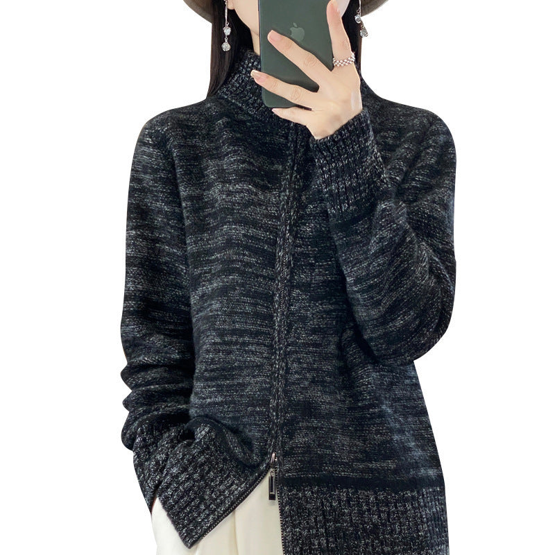 Damen Strickjacke mit Reissverschluss und Stehkragen