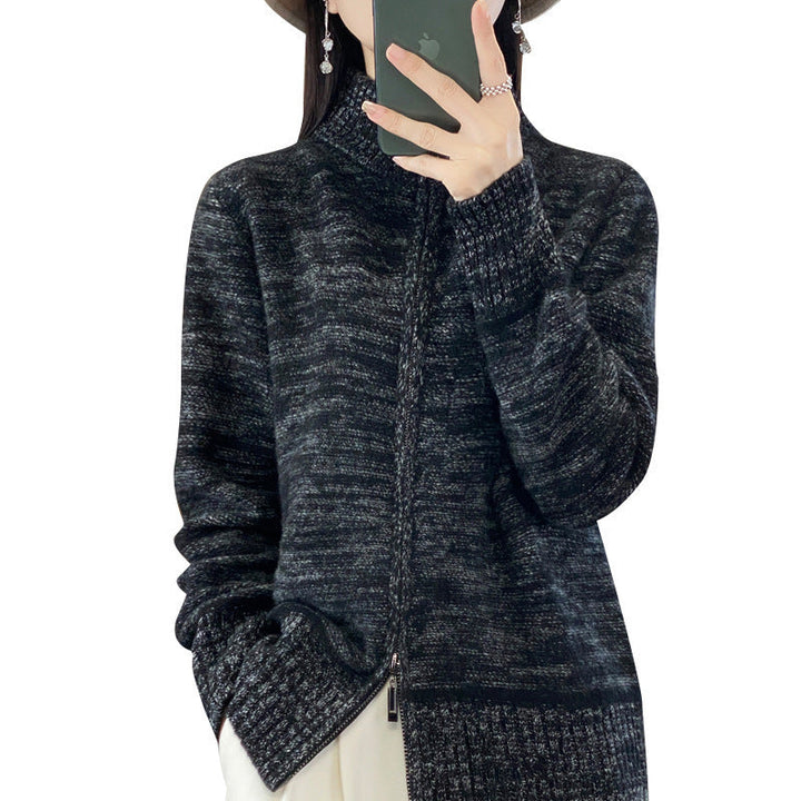 Damen Strickjacke mit Reissverschluss und Stehkragen
