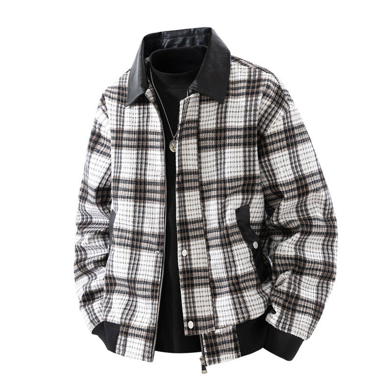 Herren karierte Overshirt-Jacke mit Kunstlederkragen und gefüttertem Innenfutter