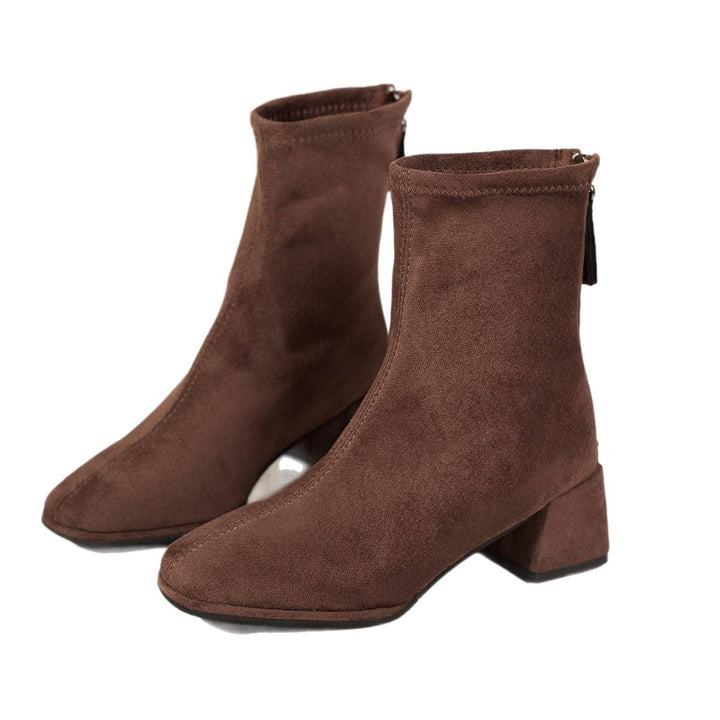 Damen Stiefeletten mit Blockabsatz und Reißverschluss
