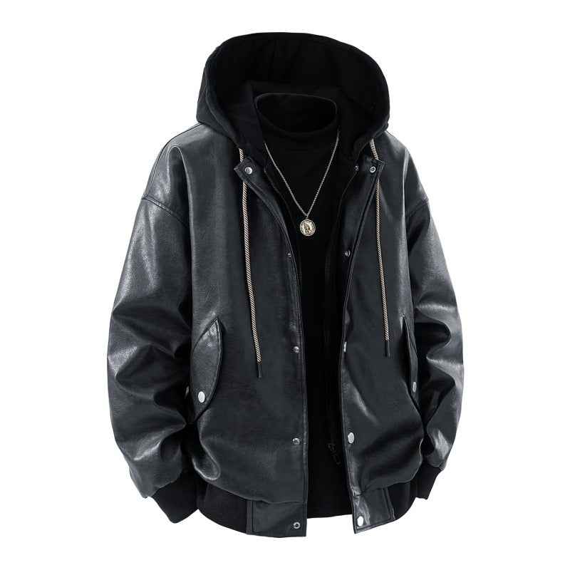 Ανδρικό oversized μπουφάν bomber με κουκούλα, πατιλέτα με κουμπιά και τσέπες