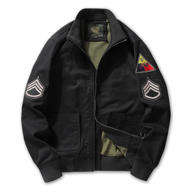 Giacca bomber da uomo in stile militare con patch e cerniera nascosta