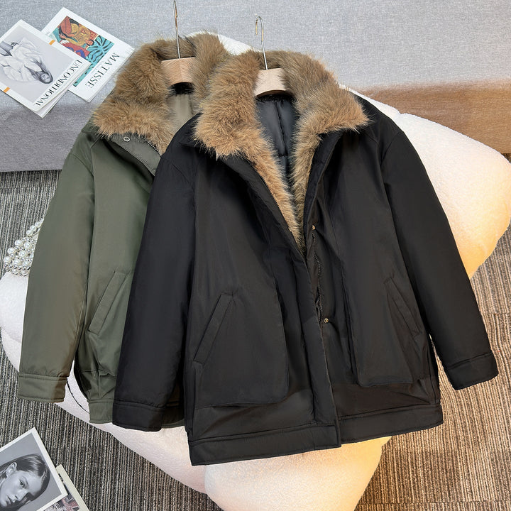 Damen mittellanger Winterparka mit abnehmbarem Kunstfellkragen