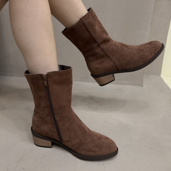 Botines de mujer con tacón cuadrado y cremallera