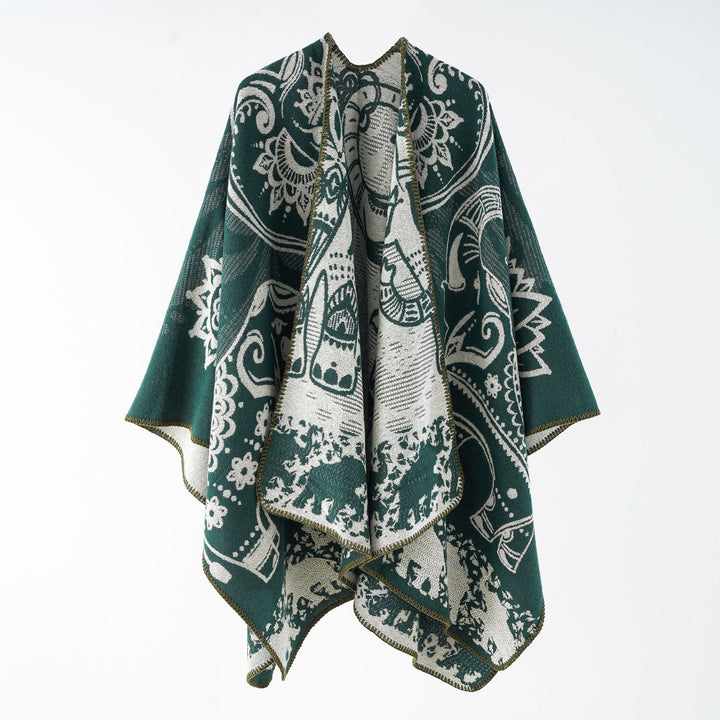 Damen Poncho mit Blumenmuster und Fransen