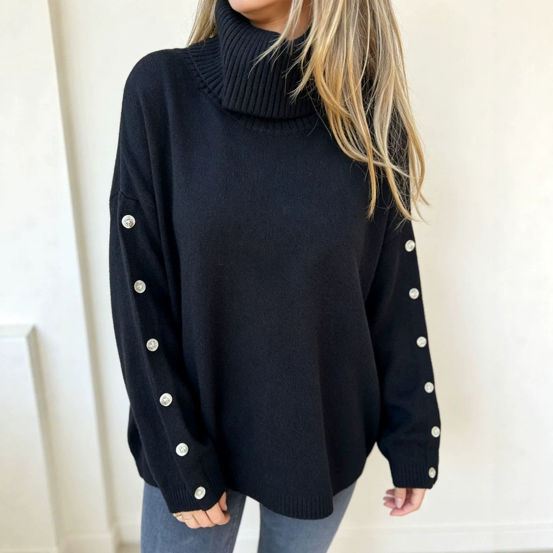 Mara | Damen Oversized Langarm-Turtleneck-Pullover mit Knöpfen