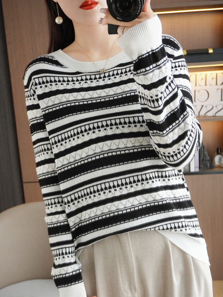 Damen Pullover mit Rundhalsausschnitt und Streifen