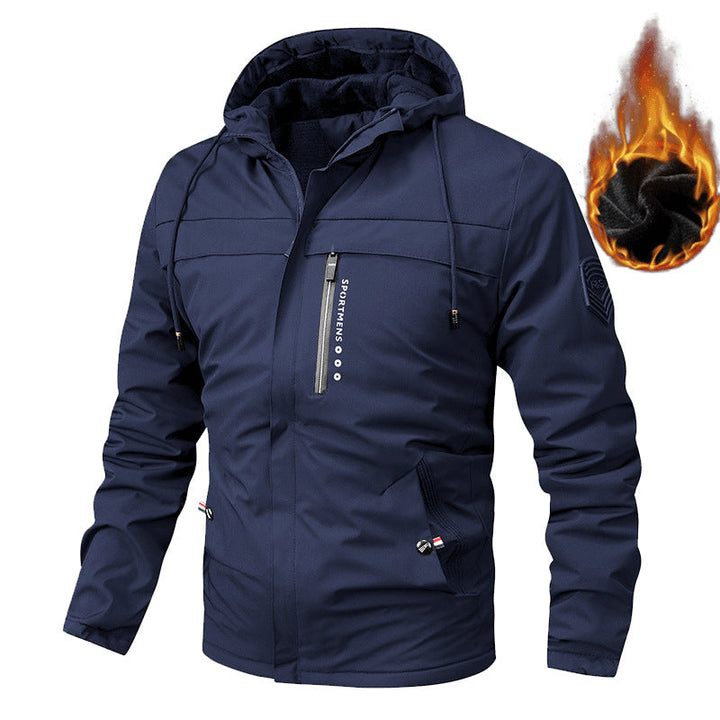 Miesten vuorellinen softshell-takki, jossa on huppu ja rintatasku
