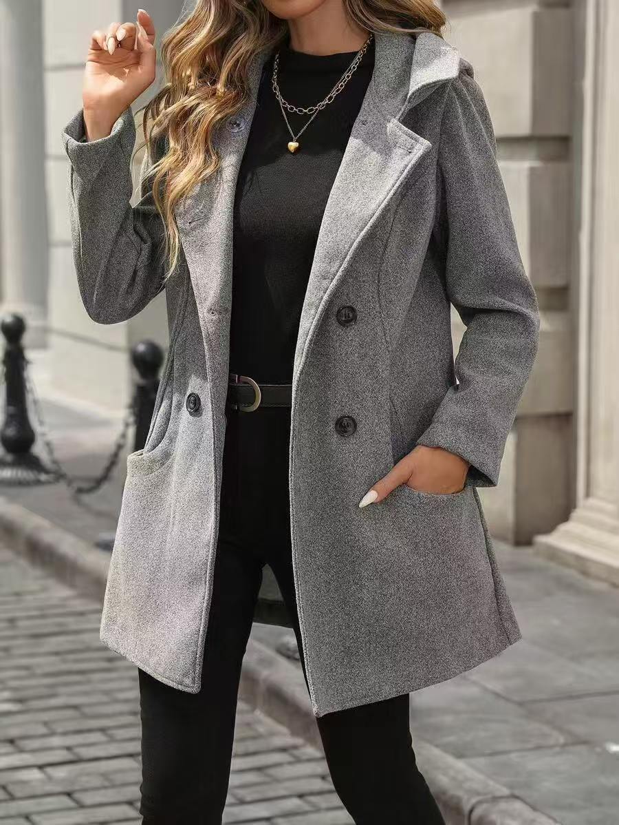 Damen Jacke mit großen Knöpfen, Reverskragen und Taschen
