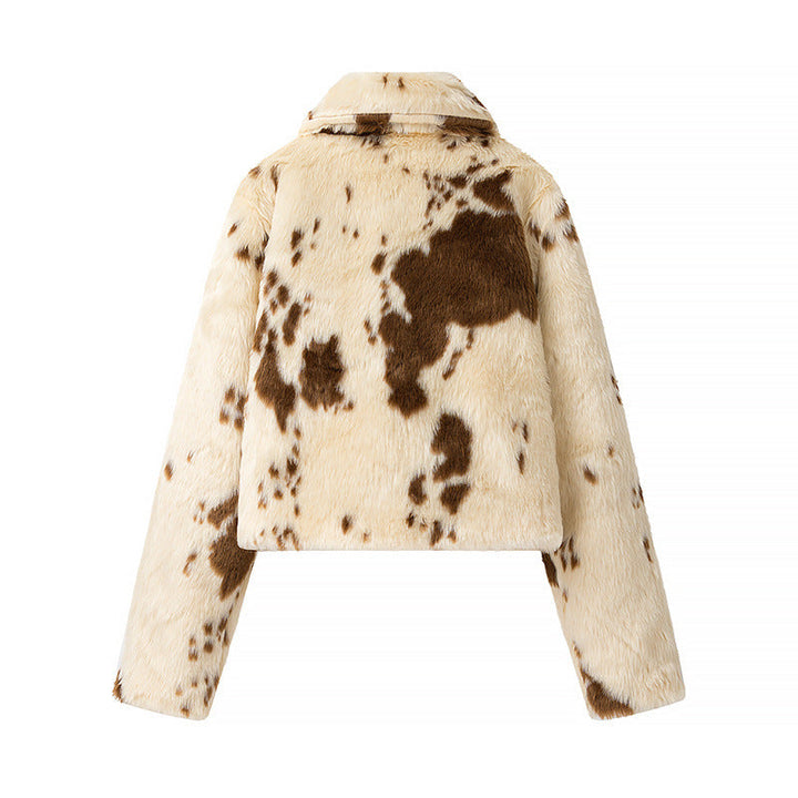 Damen Spot Print Cropped Blouson mit Stehkragen und Taschen