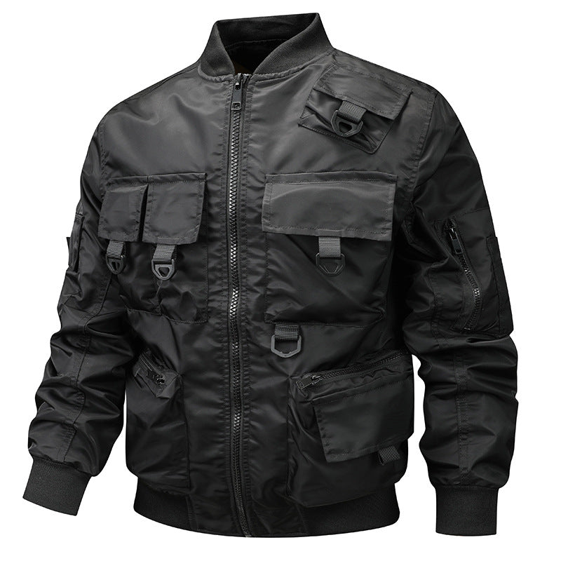 Men's bomber jacket with modular pockets and D-ring details