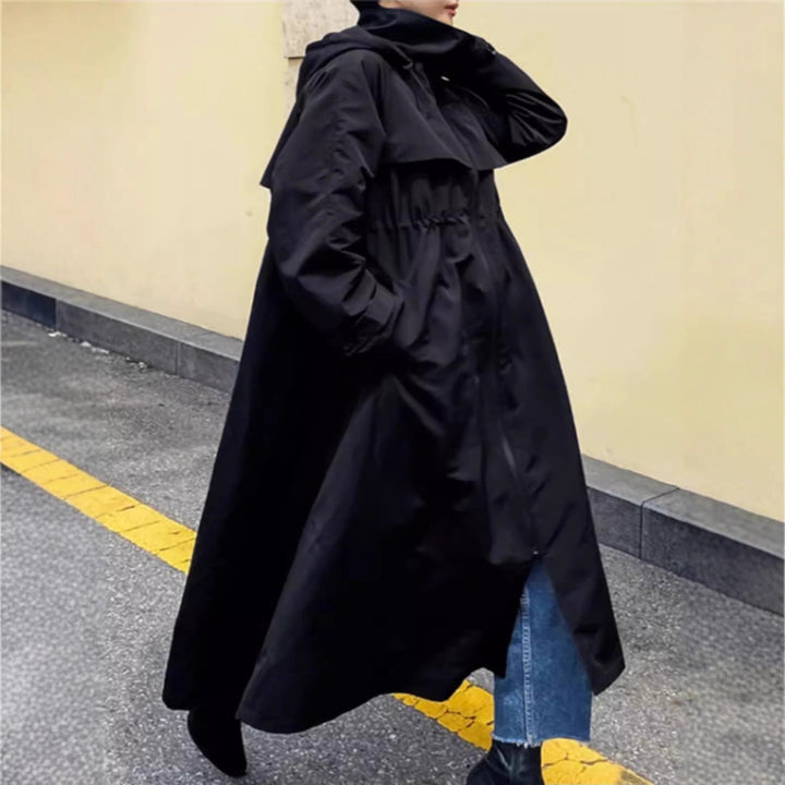 Impermeable oversize para mujer, repelente al agua, con capucha y corte en A