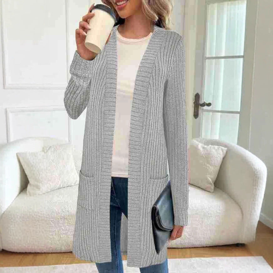 Cardigan lungo da donna a maniche lunghe con tasche