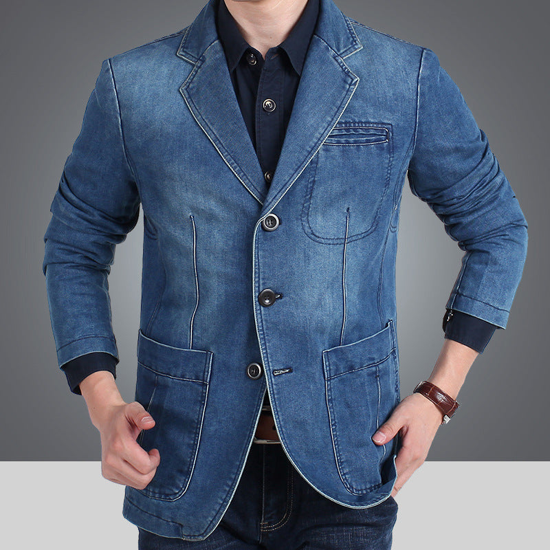 Herren Jeansblazer mit Used-Effekt, schmaler Schnitt und Taschen