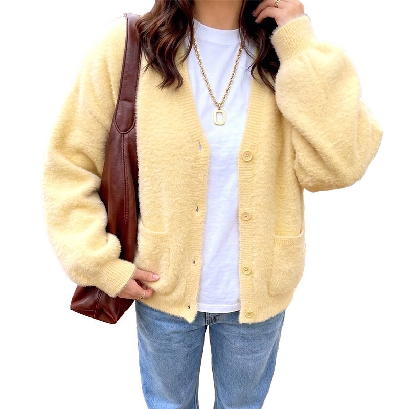 Cardigan pour femme à col en V, avec poches et boutons