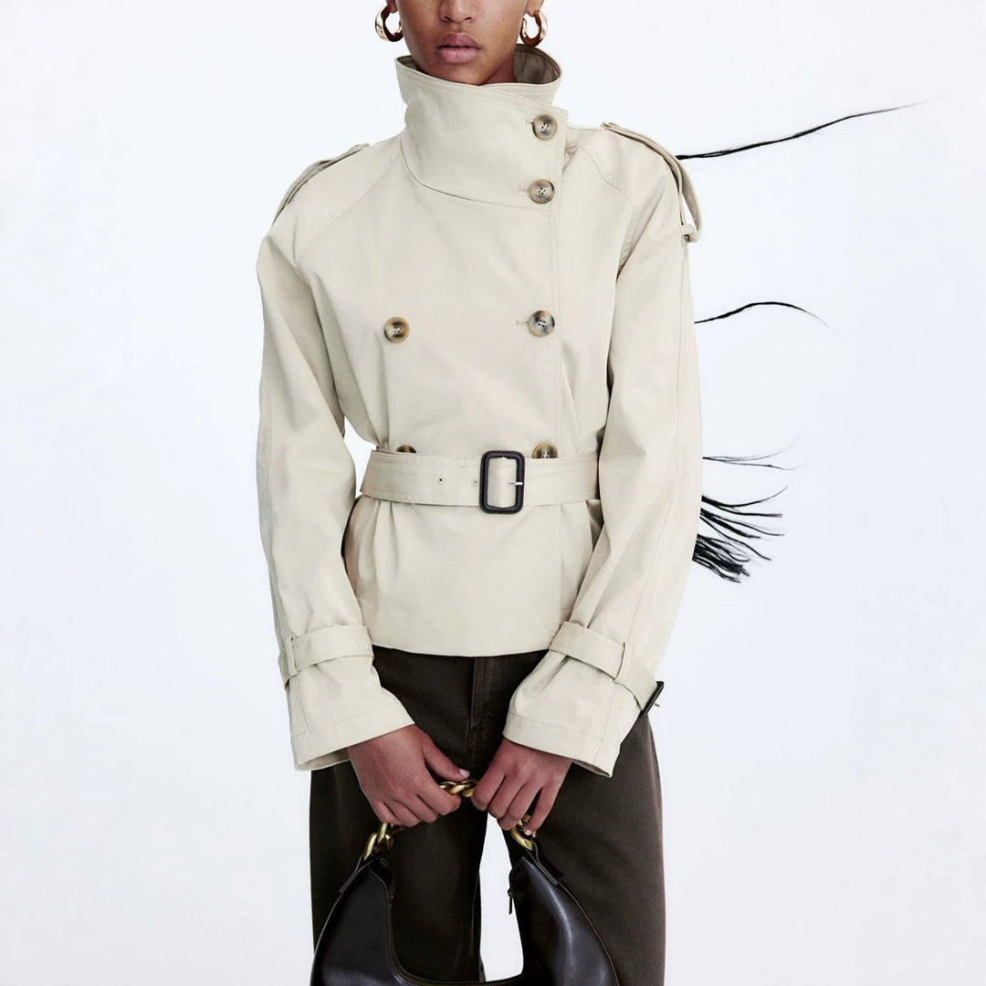 Chaqueta trench de mujer con cinturón y doble botonadura