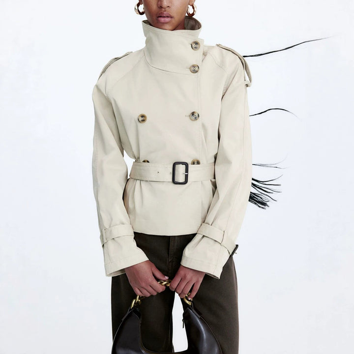 Chaqueta trench de mujer con cinturón y doble botonadura