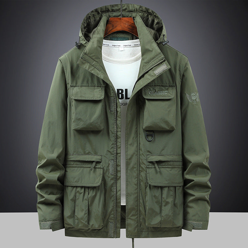 Herren multifunktionale Fieldjacke mit Kapuze und Taschen