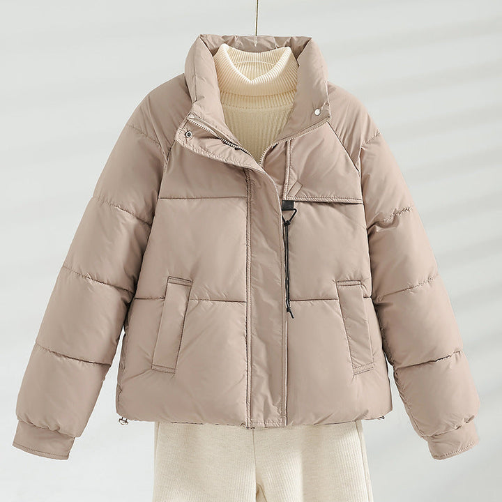 Damen kurze wattierte Boxy-Jacke mit hohem Stehkragen und Kordelzug