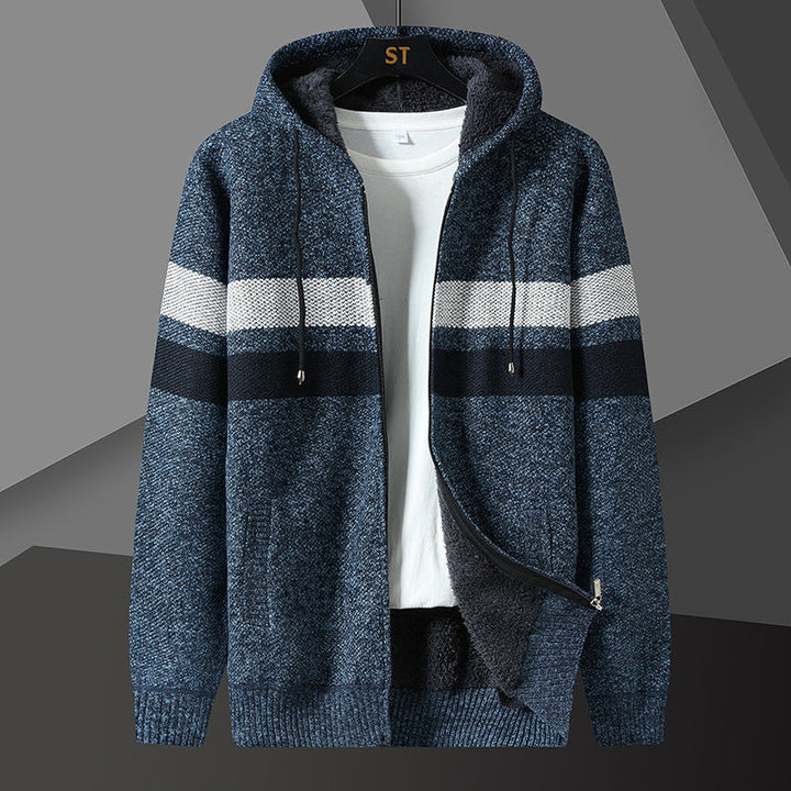 Herren Gestreifte Kapuzenjacke mit Kordelzug und Taschen