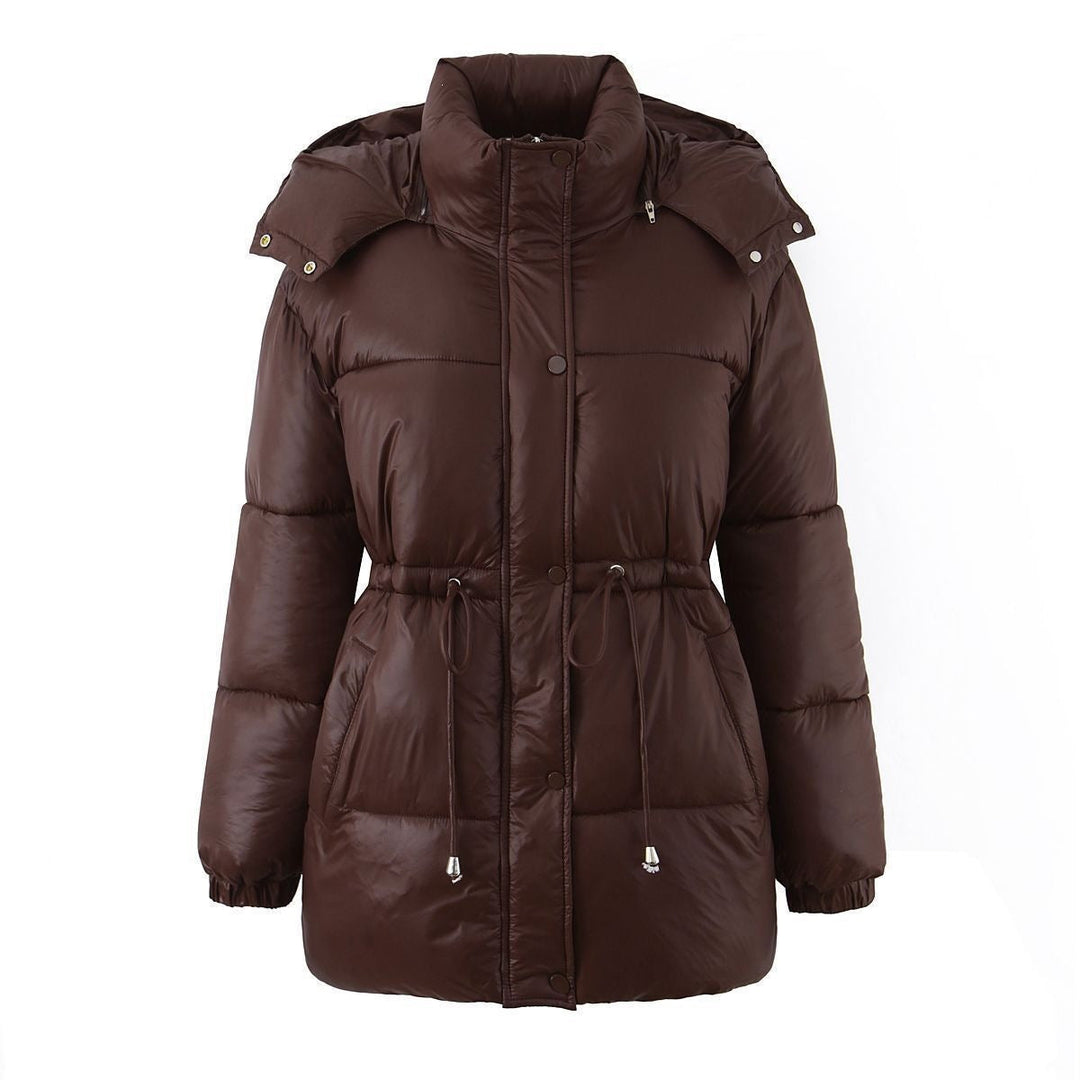 Damen Kapuzenjacke mit anpassbarem Taillenzug und glänzendem Finish