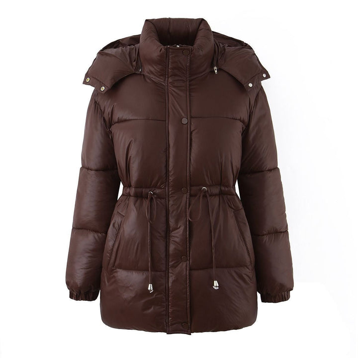 Damen Kapuzenjacke mit anpassbarem Taillenzug und glänzendem Finish