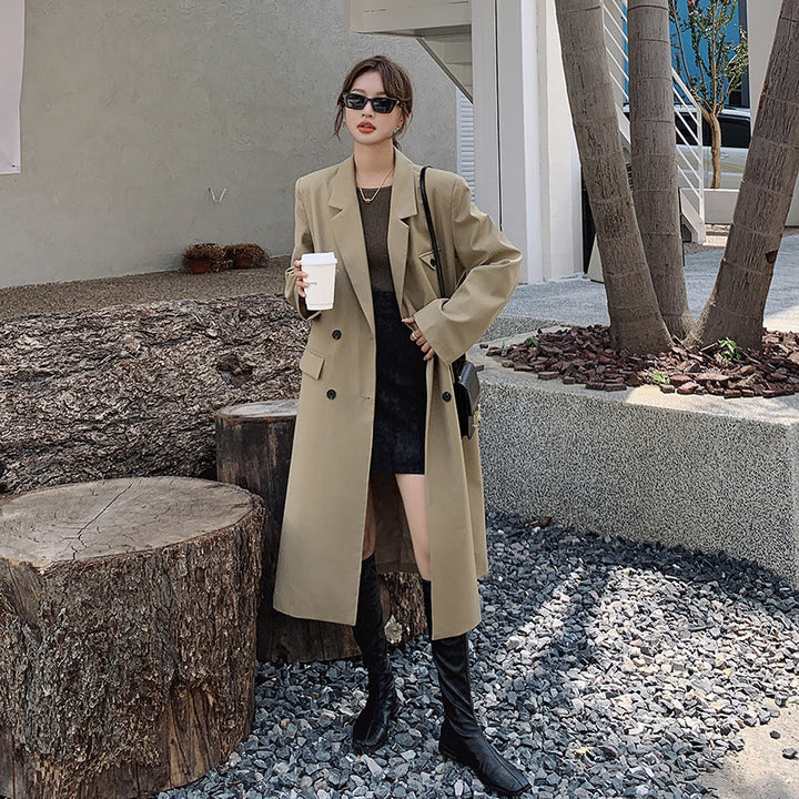 Damen zweireihiger Oversize-Trenchcoat mit Revers und verlängertem Schnitt