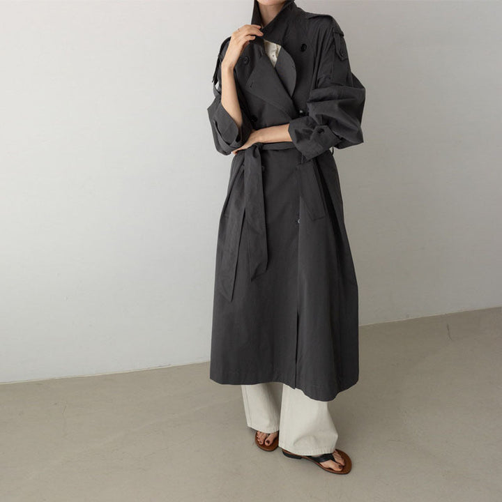 Damen Oversize-Trenchcoat in Maxilänge mit Taillengürtel und Epauletten