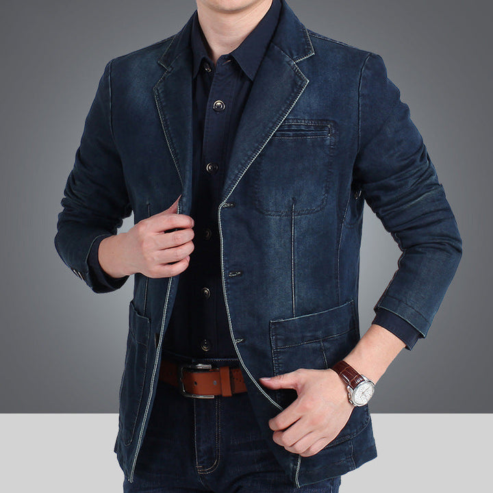 Herren Jeansblazer mit Used-Effekt, schmaler Schnitt und Taschen