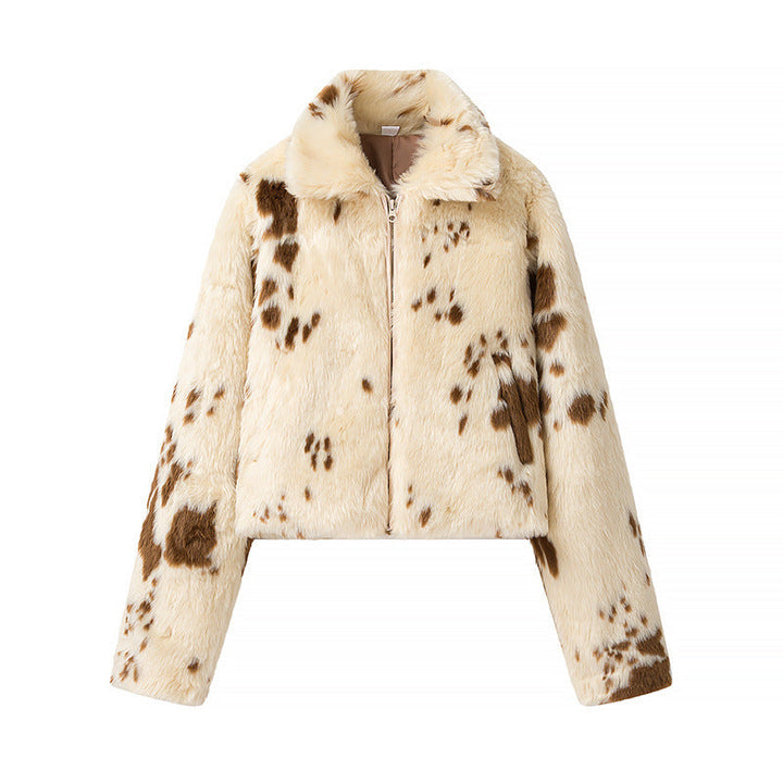 Damen Spot Print Cropped Blouson mit Stehkragen und Taschen