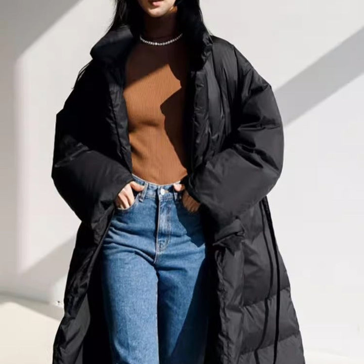Damen Longline-Parka mit Wickelgürtel und voluminösen Ärmeln