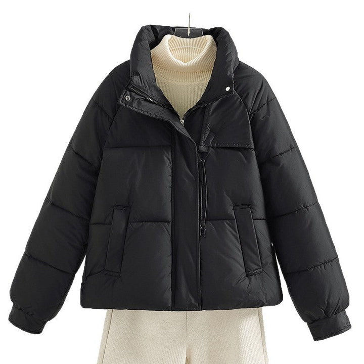 Damen kurze wattierte Boxy-Jacke mit hohem Stehkragen und Kordelzug
