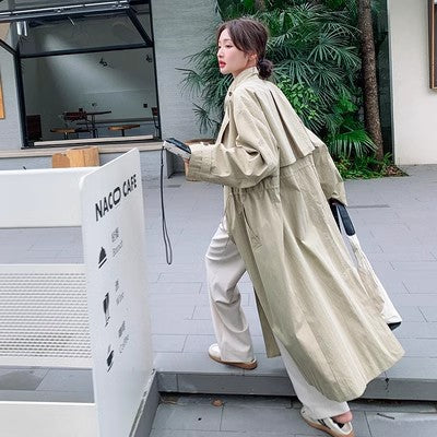 Damen Oversize-Trenchcoat mit Cape-Rücken und Tunnelzug in der Taille