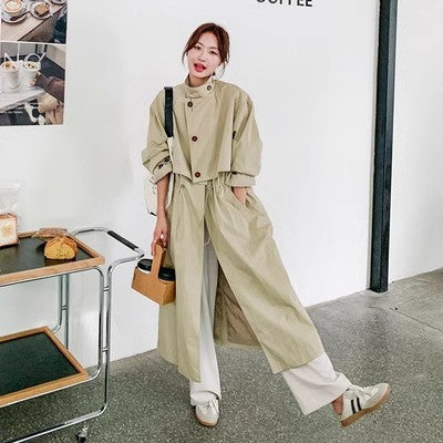 Damen Oversize-Trenchcoat mit Cape-Rücken und Tunnelzug in der Taille