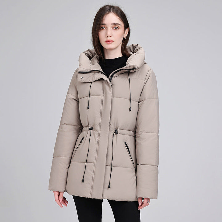 Parka da donna imbottito con cappuccio, coulisse regolabile in vita e polsini a coste