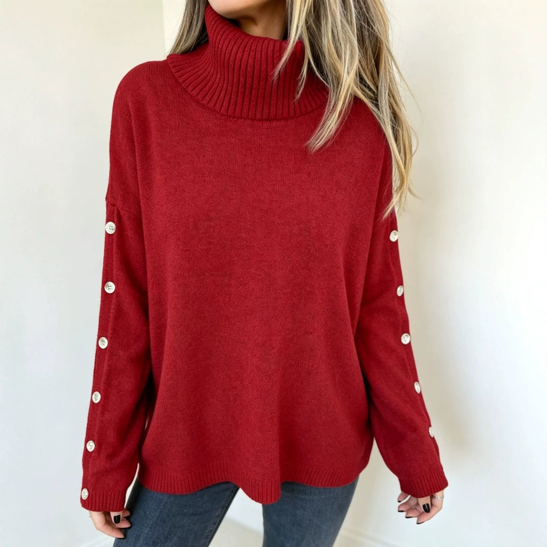 Mara | Damen Oversized Langarm-Turtleneck-Pullover mit Knöpfen