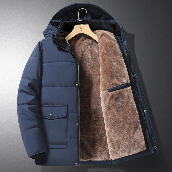 Herren Steppjacke mit Kapuze, Knöpfen und Taschen