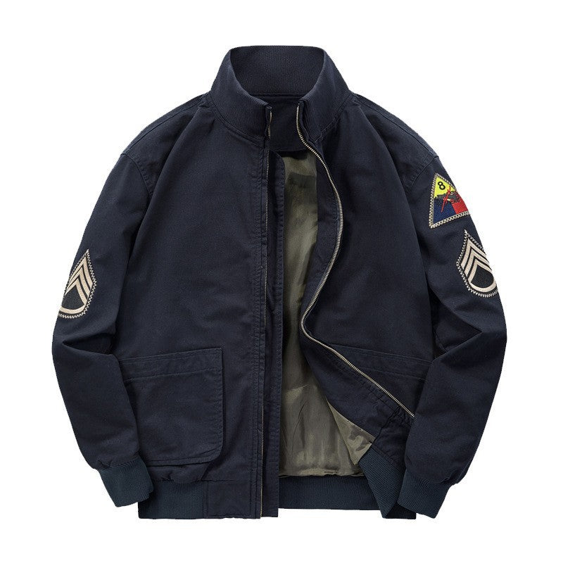 Giacca bomber da uomo in stile militare con patch e cerniera nascosta