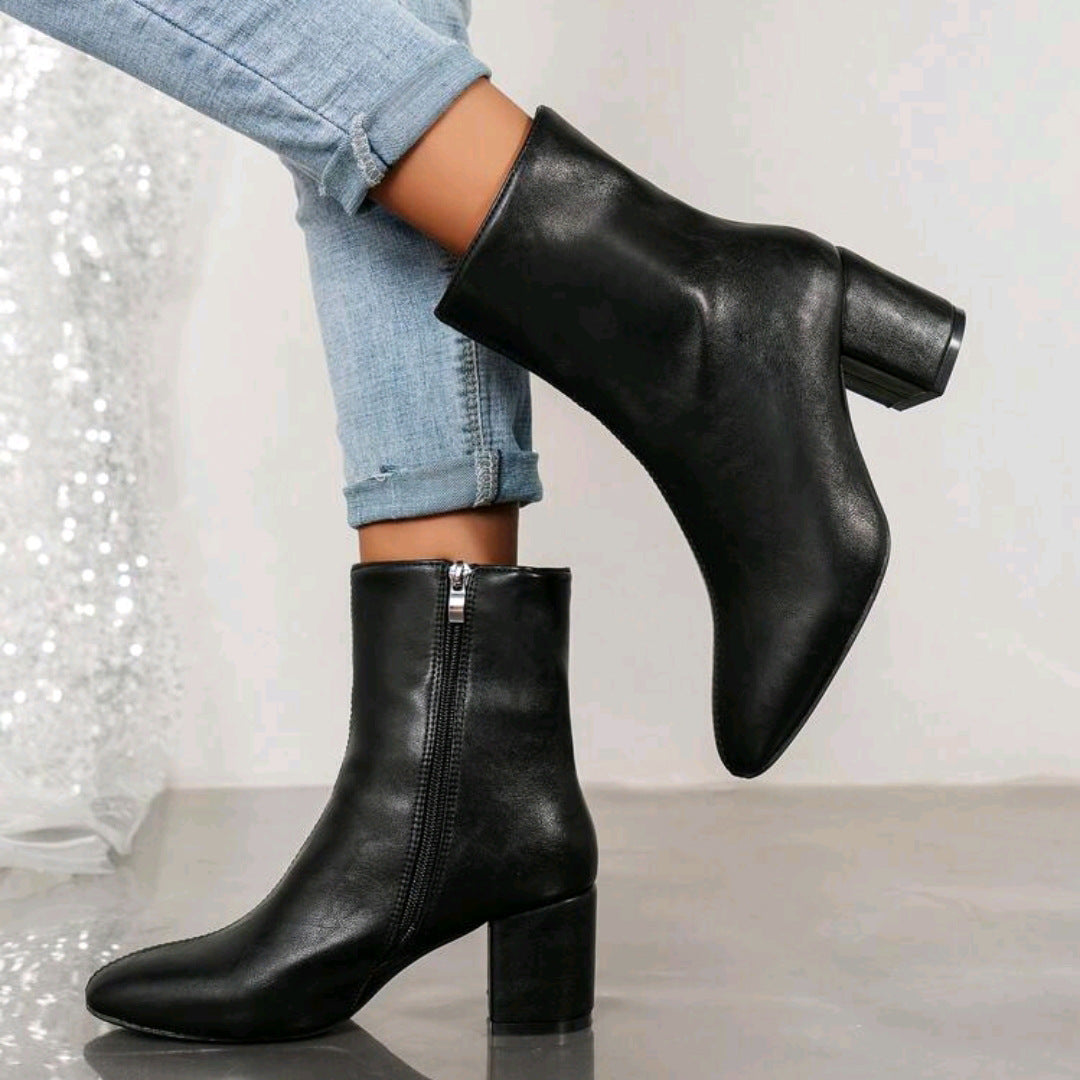 Damen Stiefeletten mit Blockabsatz und praktischem Reißverschluss