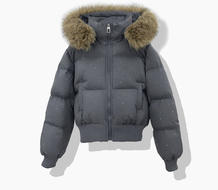 Damen kurzer gesteppter Pufferblouson mit abnehmbarer Kapuze