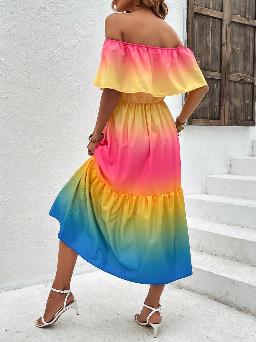 Damen Off-Shoulder Midi Kleid mit Rüsche