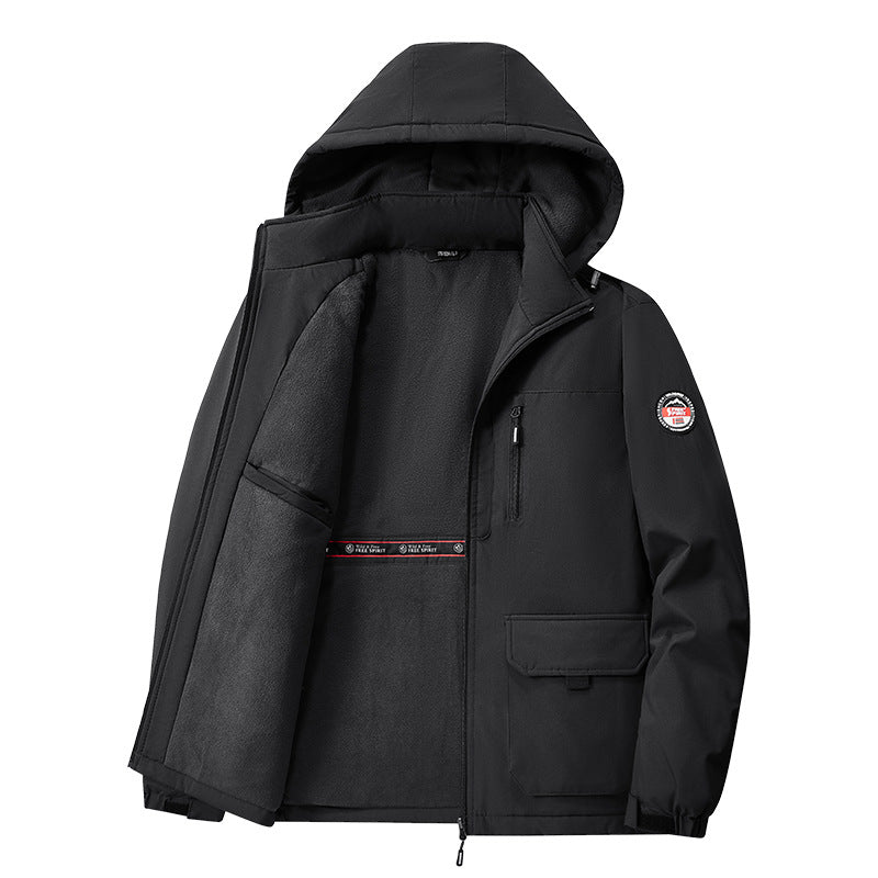 Herren gefütterte Softshell-Winterjacke mit Kapuze und multifunktionalen Taschen