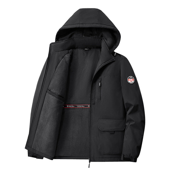 Herren gefütterte Softshell-Winterjacke mit Kapuze und multifunktionalen Taschen