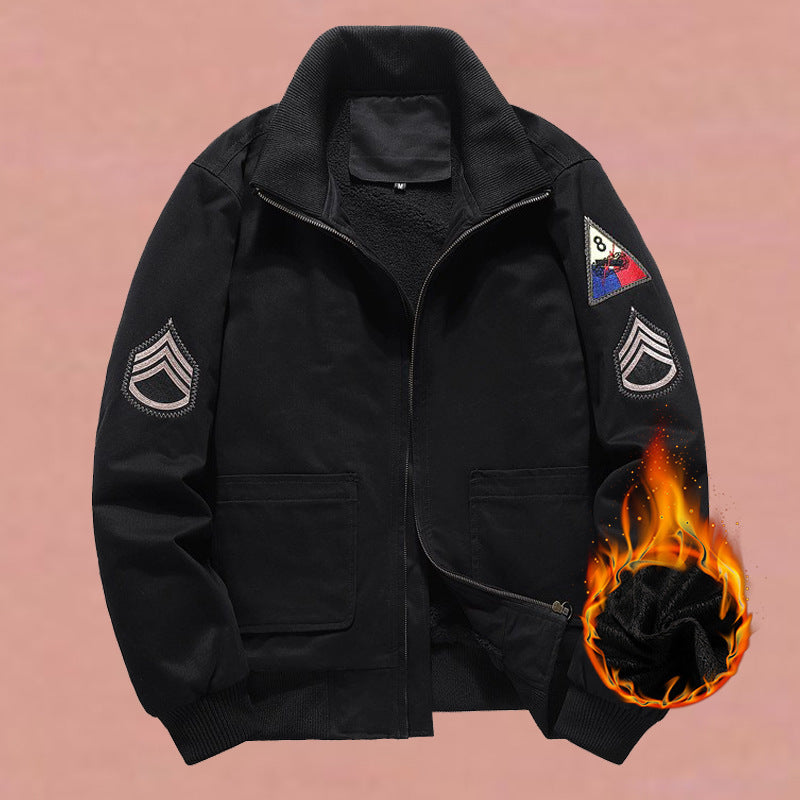 Giacca bomber da uomo in stile militare con patch e cerniera nascosta