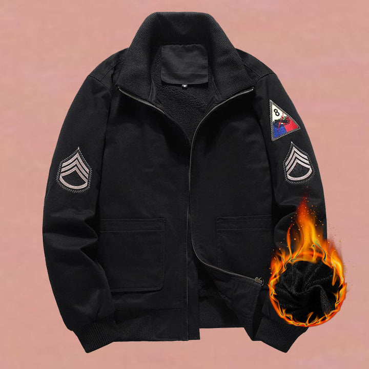 Giacca bomber da uomo in stile militare con patch e cerniera nascosta