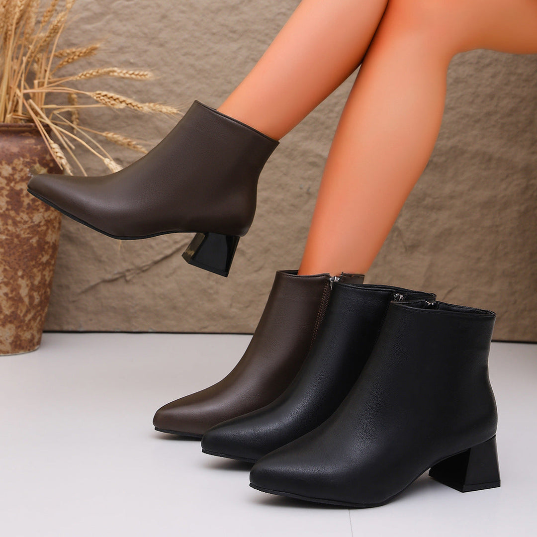 Bottines pour femmes à talon carré et fermeture éclair