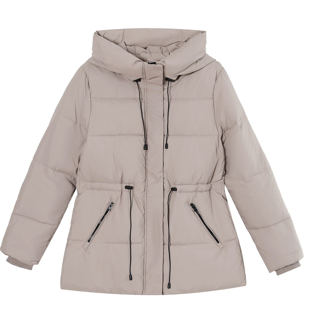 Parka da donna imbottito con cappuccio, coulisse regolabile in vita e polsini a coste