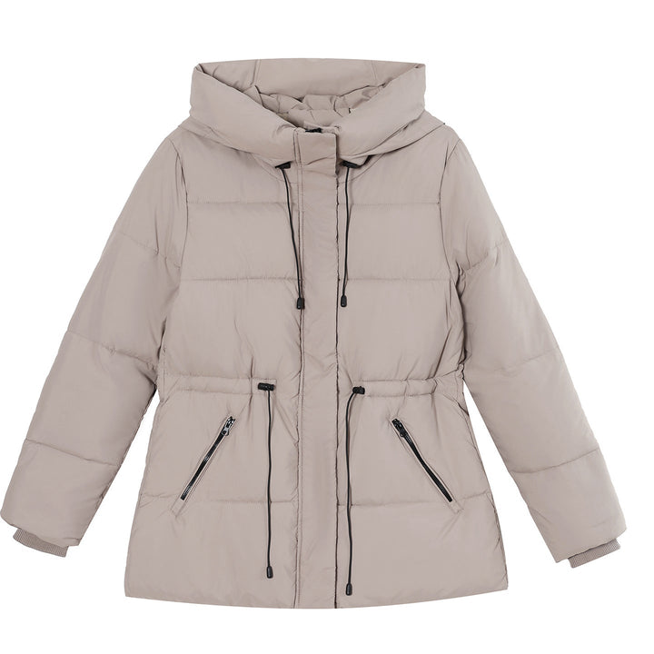 Parka da donna imbottito con cappuccio, coulisse regolabile in vita e polsini a coste