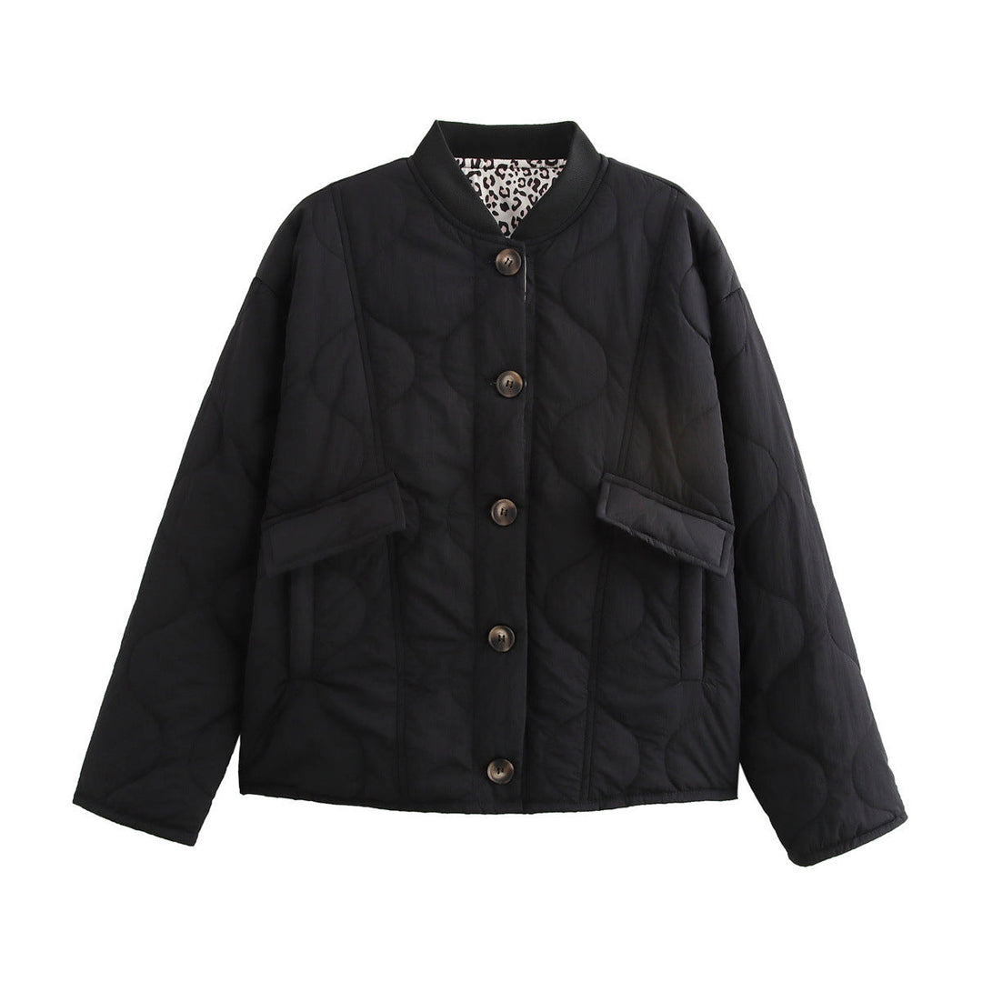 Damen Langarm Rundhalsjacke mit Knöpfen und Taschen
